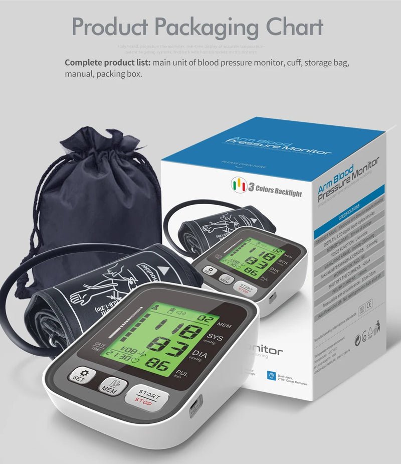 KIUZOU Upper Arm Automatic Blood Pressure Monitor BP Sphygmomanometer Pressure Meter Tonometer for Measuring Arterial Pressure