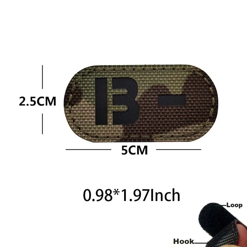 5*2.5CM IR Reflection Blood Type A B AB O POS NEG Embleem Hook and Loop Patches,Tactical Badges Clothes Stickers Glow in Dark