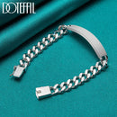 DOTEFFIL 2pcs 925 Sterling Silver 8mm 10mm Smooth Sideways Chain Bracelet Set For Man Women Wedding Engagement Party Jewelry