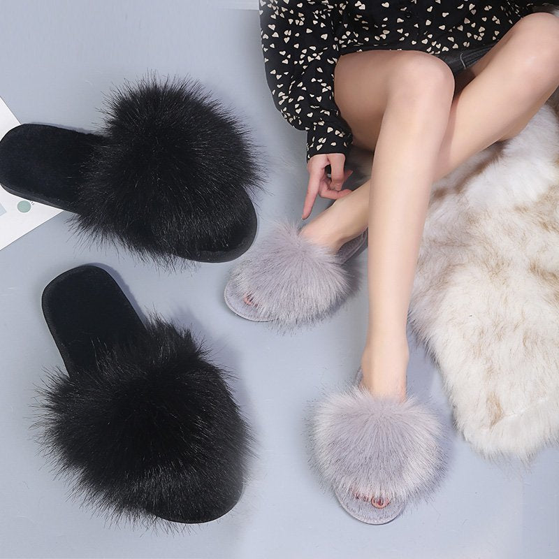 Winter New House Women Furry Slippers Warm Faux Fur Flat Bedroom Ladies Shoes Slip-on Indoor Slides Women Fur Slippers