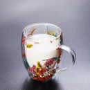 1pc 250ml 350ml Artificial Flower Pattern Heat Insulated Water Cup Double Walled Glass Coffee Mug Reusable Handwash Glassware