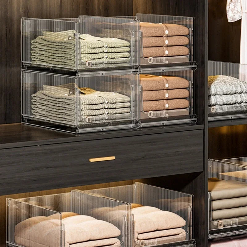 Large Capacity Foldable Storage Box Plastic Clothes Organizer Transparent Home Storage Trunk for Clothes Sundries Organizer