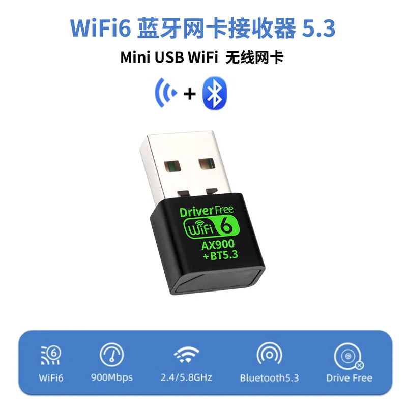 DRIVER FREE AX900 USB WiFi 6 Bluetooth 5.3 Adapter 2 in1 Dongle Dual Band 2.4G 5GHz USB Network Card Wireless Wlan Receiver