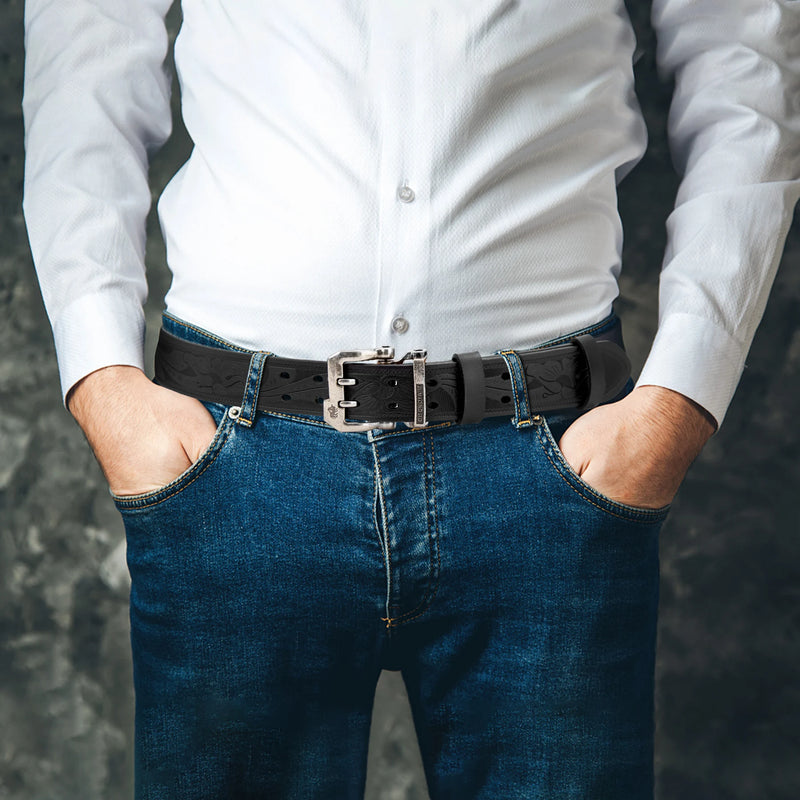 2023 BISON DENIM Men Belts Cow Split Genuine Leather Pin Buckle Business Waist Straps Retro Pin Buckle Fancy Male Belt For Jeans
