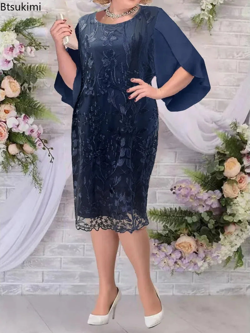 2024 Women's Plus Size Club Party Dress Elegant Floral Embroidery Prom Dress for Wedding Guest Slim Bodycon Pencil Dress Female