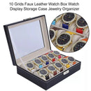 10 Grids Watch Box Luxury PU Leather Display Case Organizer Top Glass Jewelry Collection Storage Holder Box Black