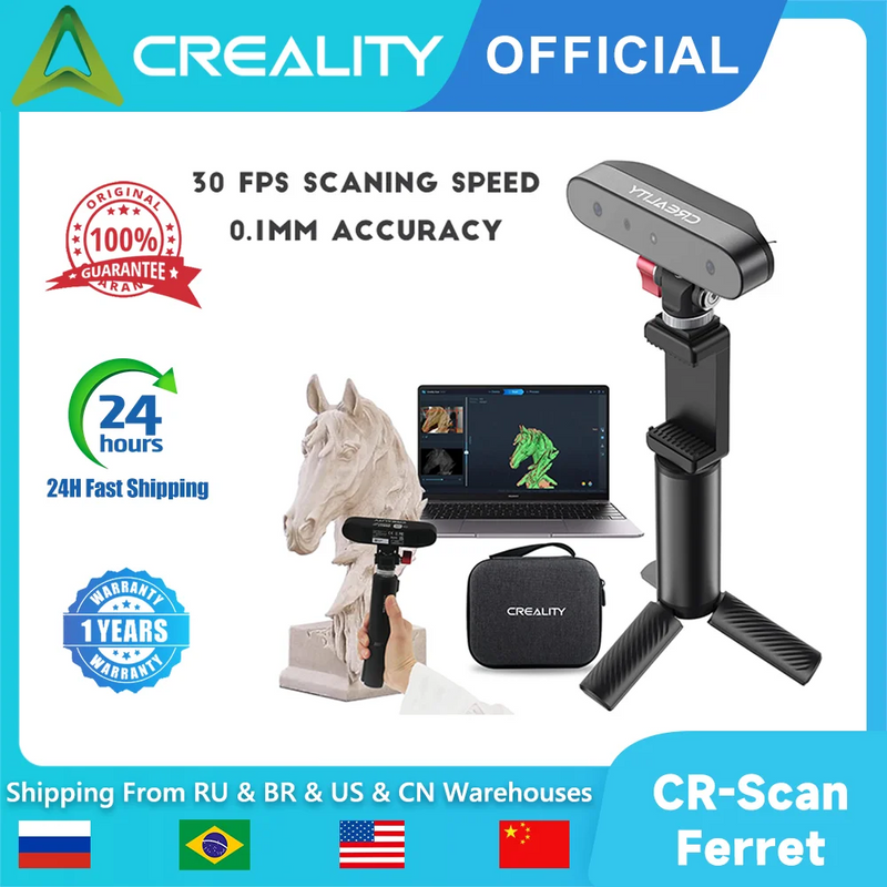 Creality CR Scan Ferret Handheld 3D Scanner 30 FPS Scaning Speed 0.1mm Accuracy ASIC Chipset Dual Mode for Andriod Phones Win PC