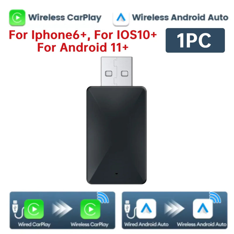 2 in 1 Wireless Carplay Android Auto Adapter Wired To Wireless Mini USB Dongle for Cars with Factory Wired CarPlay Android Auto