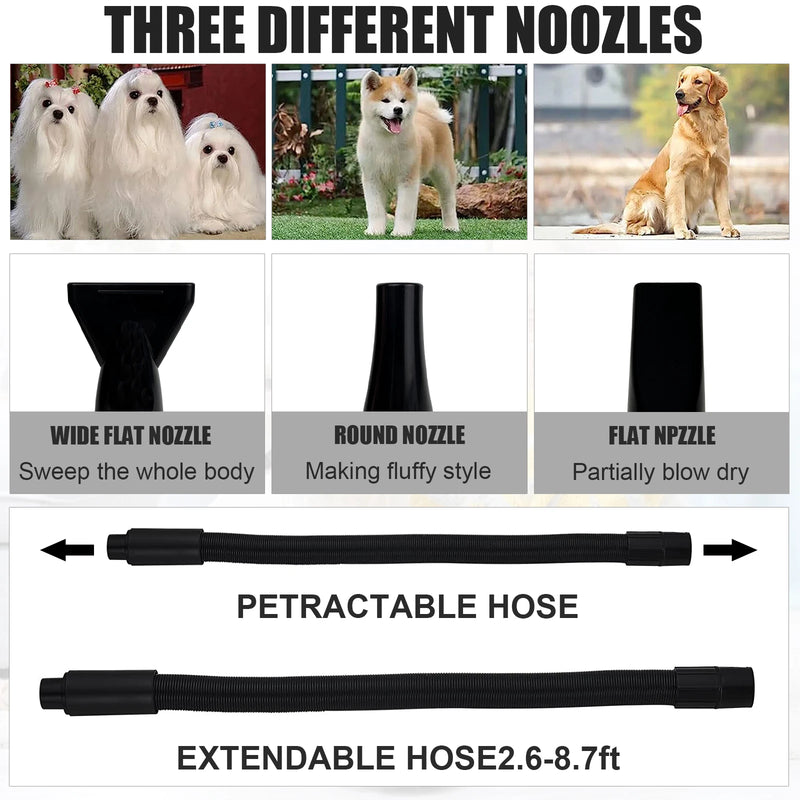 VickyHome Pet Dog Cat Grooming Hairdryers Professional 2800W Variable Speed Powerful Efficient Hair Fur Blower Dryer,3 Nozzles