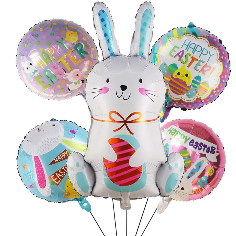 5pcs Easter Cute Rabbit Balloons White Bunny Shaped Balloons Happy Easter Foil Balloons for Easter Party Decors Kids Birthday