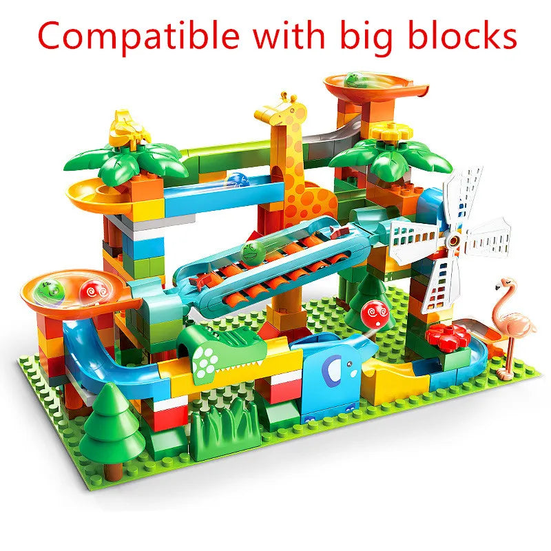 Marble Race Run Big Building Blocks Crazy Rolling Ball Compatible Slide Dinosaur Tunnel Animal Bricks Parts Accessory Kids Toys