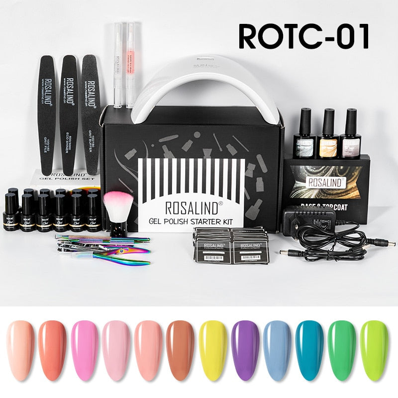 ROSALIND Nail Kit Manicure Set For Nail Gel Varnish Semi Permanent Lot 36W UV LED Lamp Nail Art machine Gel Polish Set