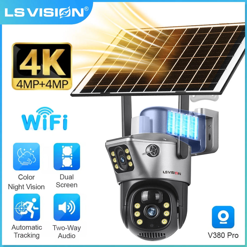 LS VISION Dual Screen 8MP WiFi Solar Camera Dual Lens Battery WiFi PTZ Cam Human Auto Tracking Motion Detection Security Cameras