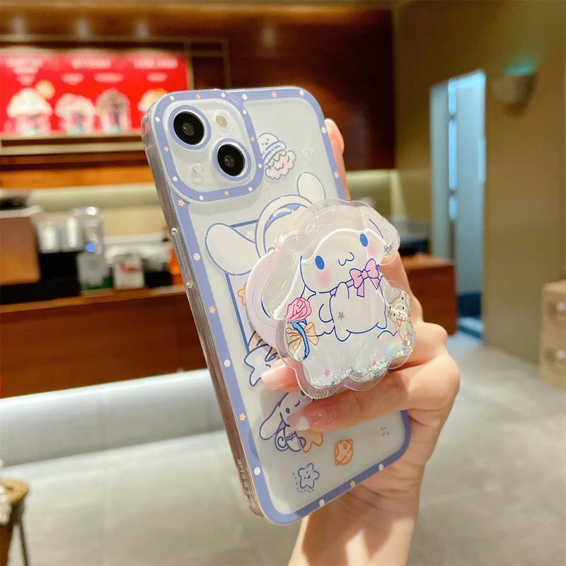 Cinnamoroll Sanrio With Quicksand Stand Phone Case For Iphone 15 11 12 13 14 Pro Max Mini X Xs Xr 7 8 Plus SE Shockproof Cover