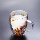 1pc 250ml 350ml Artificial Flower Pattern Heat Insulated Water Cup Double Walled Glass Coffee Mug Reusable Handwash Glassware