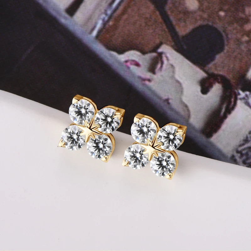 IOGOU Moissanite Stud Earrings Korean Elegant Four Leaf Clover Earrings Trendy Women's Earrings 2023 Weddings Romantic Jewelry
