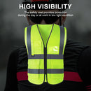 Reflective Safety Vest High Visibility Night Work Security Sleeveless Yellow Vest Construction Workwear Zipper & Pockets Adults