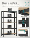 5-Tier Heavy Duty Shelving Unit, Screwless Mounting, 750 kg Capacity, 60 x 120 x 200 cm