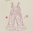 Toddler Easter Bunny Romper Sleeveless Jumpsuit with Egg Print Suspender Pants for Girls Spring Outfit Casual Wear