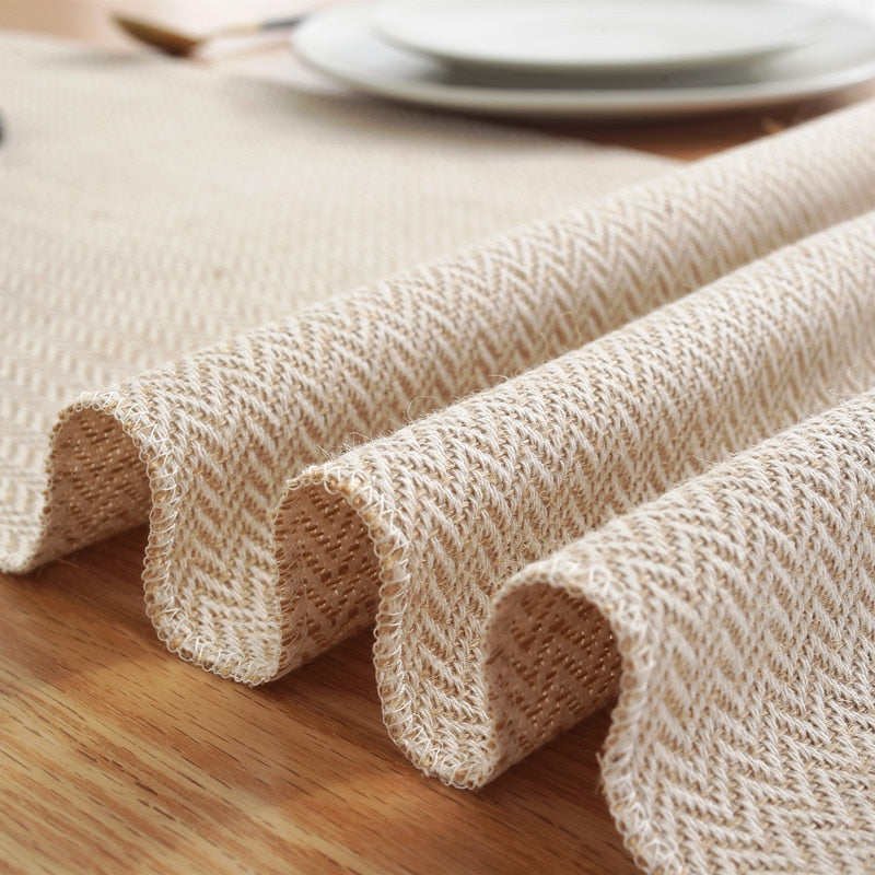 Minthome Simple Table Runner Solid Color Handmade Tassled Cotton Linen Table Runner Household Tea Table Flag