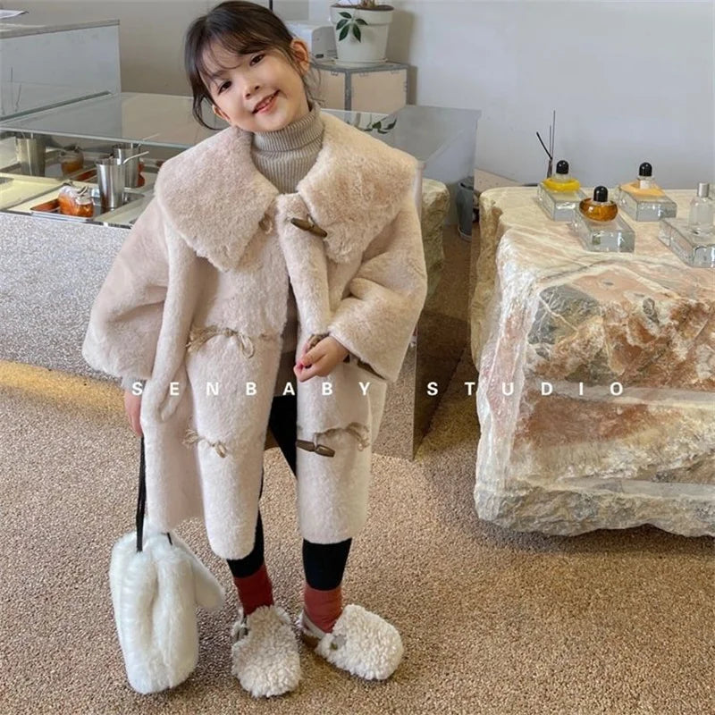 Girls Coat Jacket Cotton Outwear Overcoat 2022	Fuzzy Warm Thicken Velvet Winter Christmas Gifts Children's Clothing