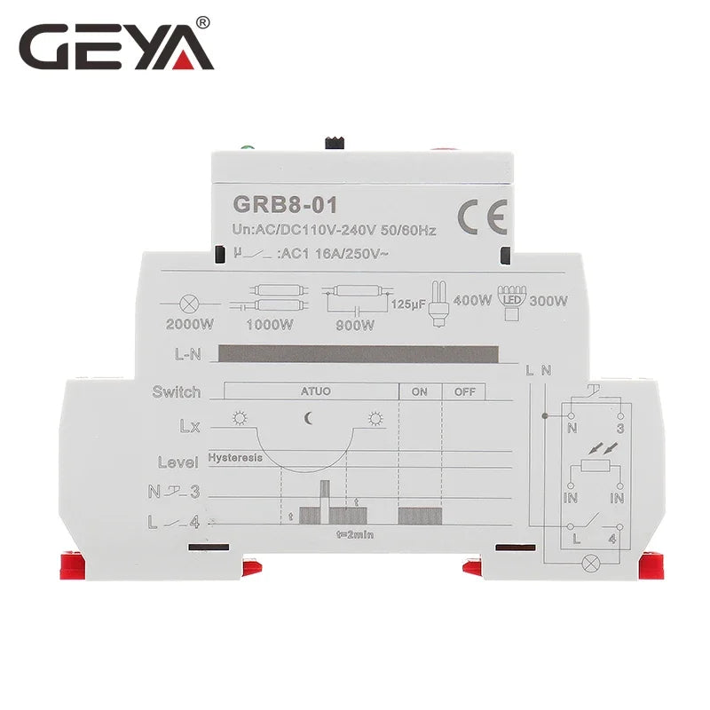 GEYA GRB8-01/02 Din rail Twilight Switch Photoelectric Timer Light Sensor Relay AC110V-240V Auto ON OFF