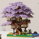 DIY Purple Romantic Cherry Blossom Flower Pink Tree House Train Assembly Building Blocks Classic Model Bricks Sets Kid