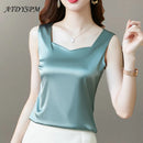 Korean Fashion Summer Silk Tank Tops Women Office Lady Solid Satin Camisole Vest Female Casual Loose Basic Tops For Women