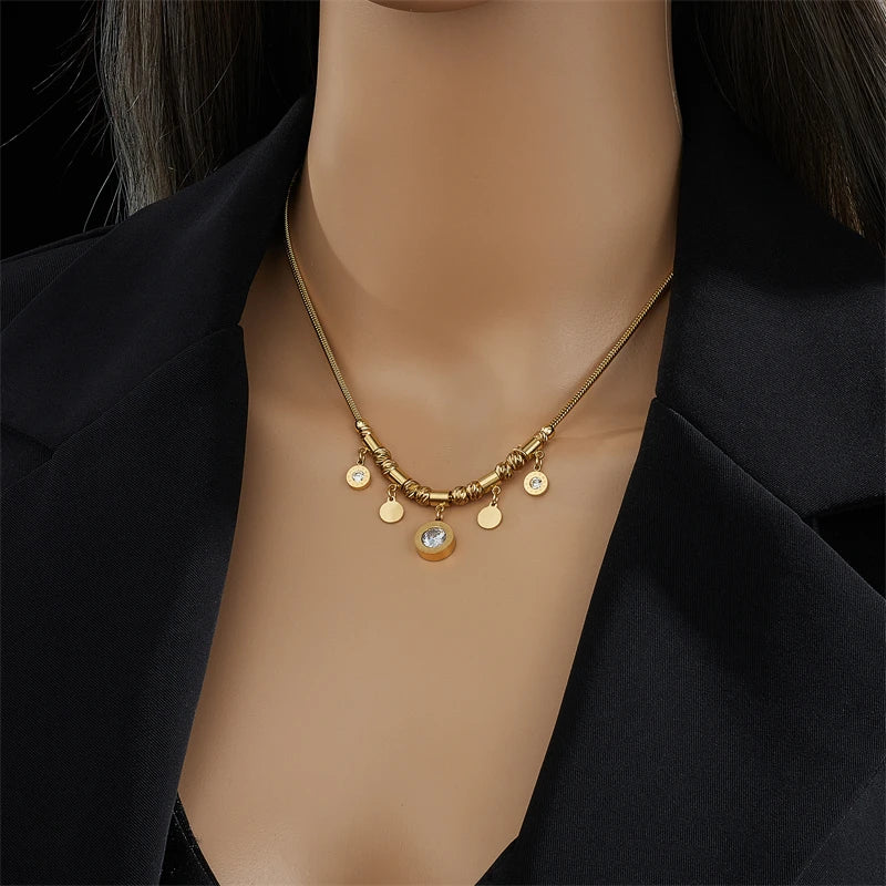 DIEYURO 316L Stainless Steel Roman Numerals White Zircon Charm Necklace Bracelets For Women New Trend Non-fading Jewelry Set