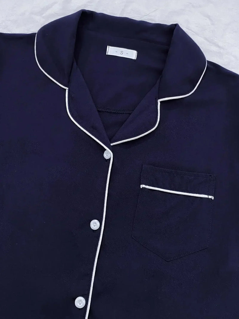 Summer Women's Pajamas Sets Short Sleeve Notched Collar Top Tee Button Down Elastic Waist Shorts Home Suit Loungewear Sleepwear