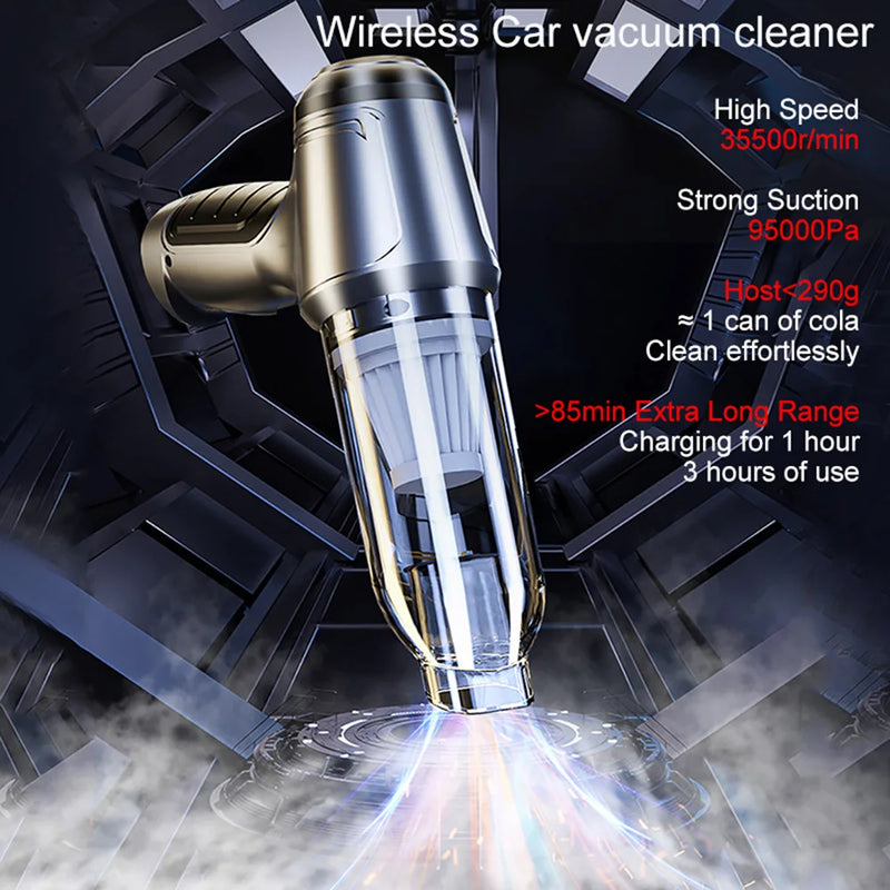 Car Vacuum Cleaner Wireless 95000PA Strong Suction Vacuum Cleaner Portable Handheld Vacuum Cleaner Blower 2in1 for Car Home