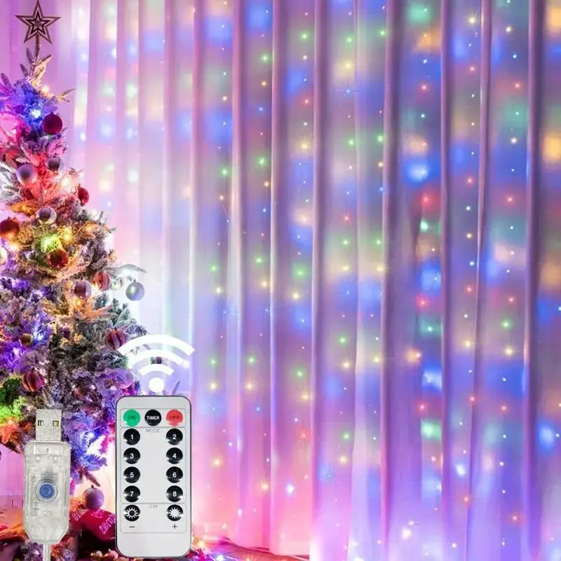 USB Festoon LED String Light 8 Mode Remote Christmas Fairy Garland Curtain Light Decor For Home Holiday Decorative New Year Lamp