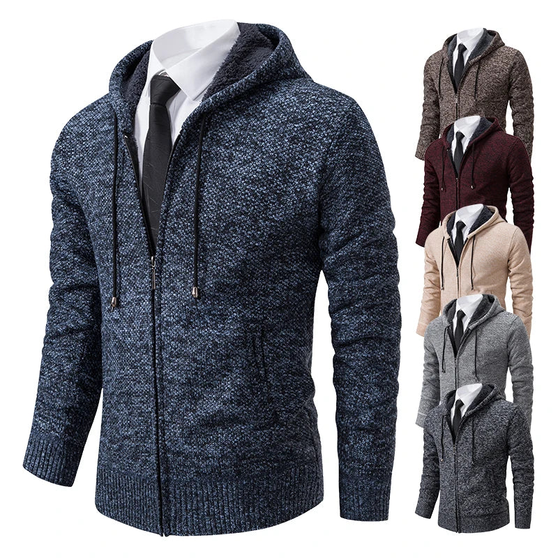 Mens Autumn Winter Sweater Hoodies Fleece Cardigan Zip Jacket Knitting Cardigans Fashion Casual Slim Fit Korean Mens Top Clothes
