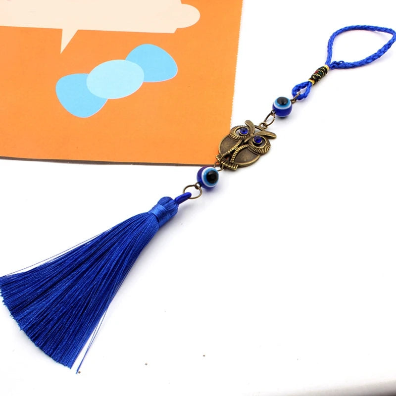 Turkish Blue for EVIL EYE Amulets Wall Hanging Pendant Home Decor Owl Tassel Ornament Home Car for PROTECTION Good Luck Blessing