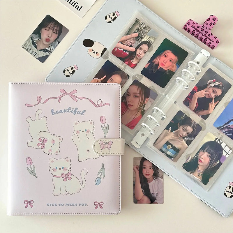 A5 Cute Cat Idol Cards Photo Album Photocards Binder Kawaii Kpop Cards Loose-leaf Album Photo Collect Book School Stationery