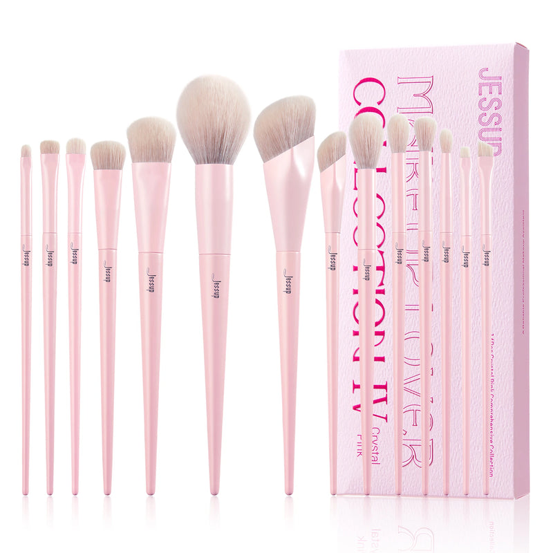 Jessup Pink Makeup Brushes Set 14pcs Make up Brushes Premium Vegan Foundation Blush Eyeshadow liner Powder Blending Brush,T495