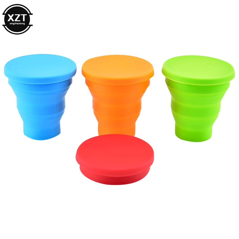Portable Silicone With Cover Retractable Folding Cup with Lid 200ML High Temperature Resistant Outdoor Travel Water Cup
