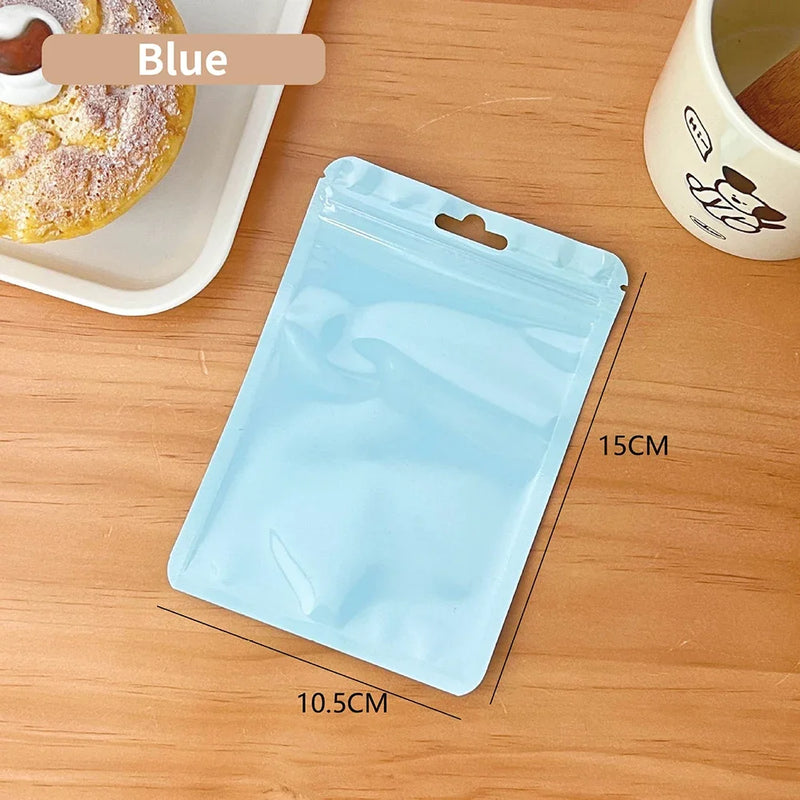 10Pcs Macaron Color Transparent Self-sealing Bags Jewelry Cosmetic Packaging Bags Plastic Sealing Organizer Bag