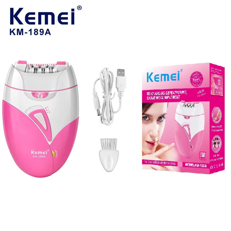 Kemei KM-189A Women's Professional Body Epilator USB Charging is convenient to carry for face, armpit and leg private hair remov