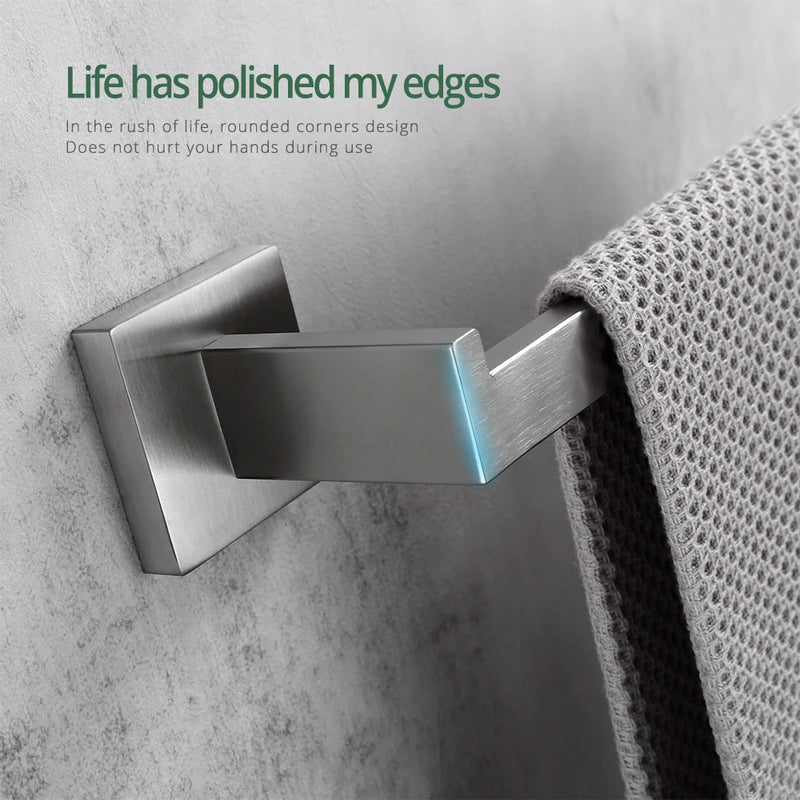Brushed Nickel Towel Rack Bathroom Hardware Set Towel Holder Hanger Stainless Steel Towel Rails Nails Wall Mounted Rustproofed