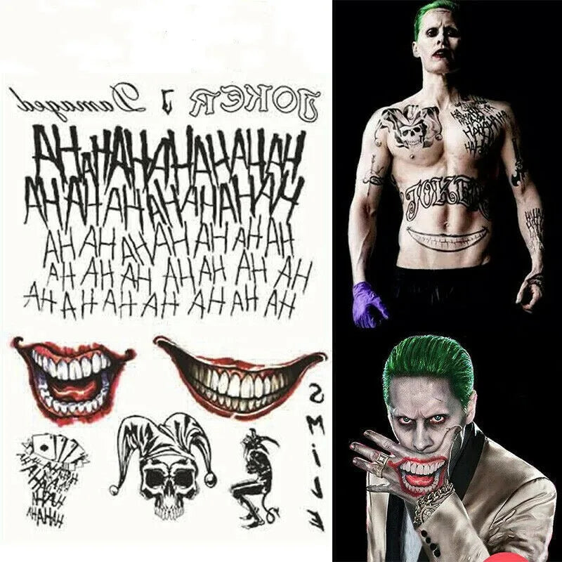 Halloween Tattoos Stickers Horror Makeup Joker Smile Stickers For Halloween Decoration Haunted House Cosplay Props Costume