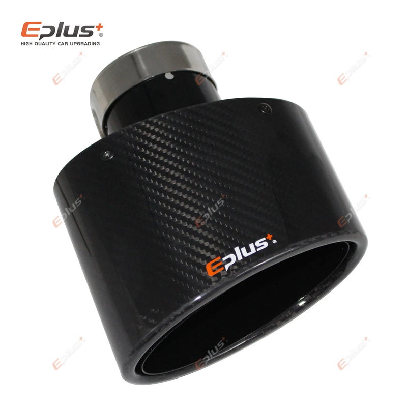 EPLUS Gloss Carbon Fiber Car Muffler Tip Exhaust Pipe Nozzle Decoration Universal Stainless Black Oval 150mm Tilting Left Right