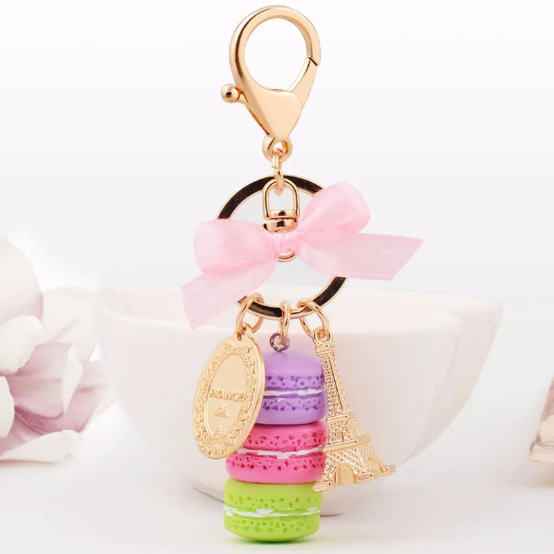 EASYA France Paris Cute Macaroon Effiel Tower Macarons Keychain Colorful Keyring Bag Pendant Car Charm Key Holder