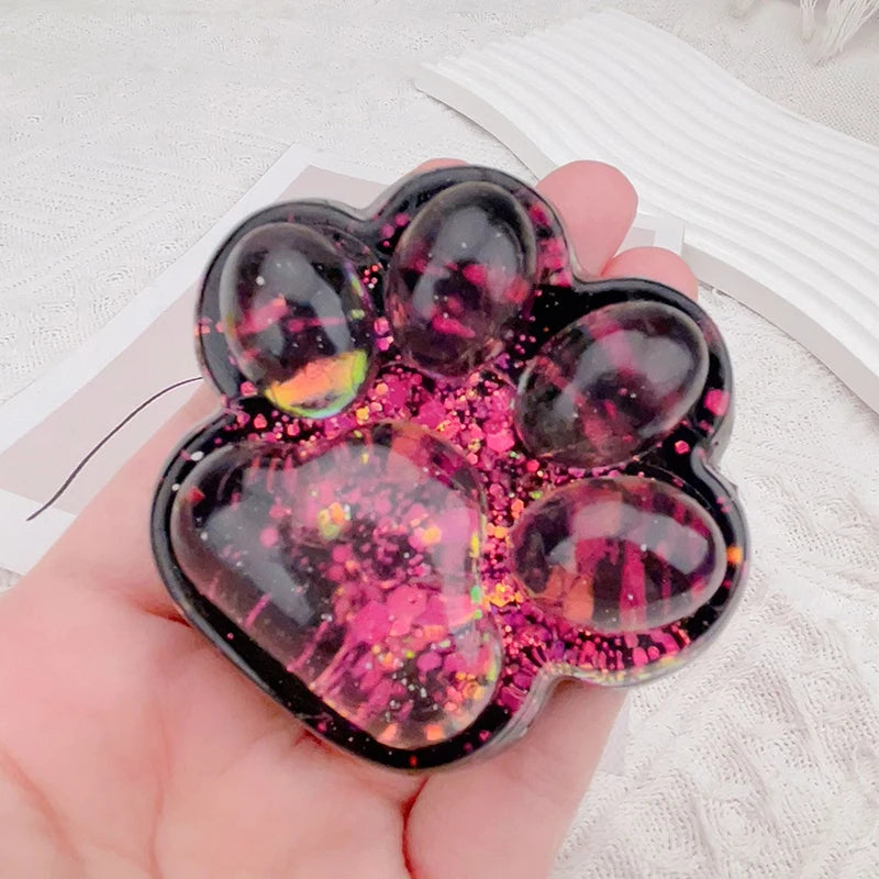 Cute Sequin Cat Claw Squishy Fidget Toy Slow Rebound Stress Relief Toy Pinch Decompression Dark Starry Cat Paw Soft Squeeze Toy