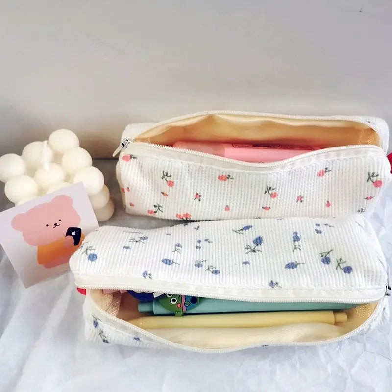 Floral Fresh Style Pencil Bag Small Flowers Pencil Cases Cute Simple Pen Bag Storage Bags School Supplies Stationery Gift