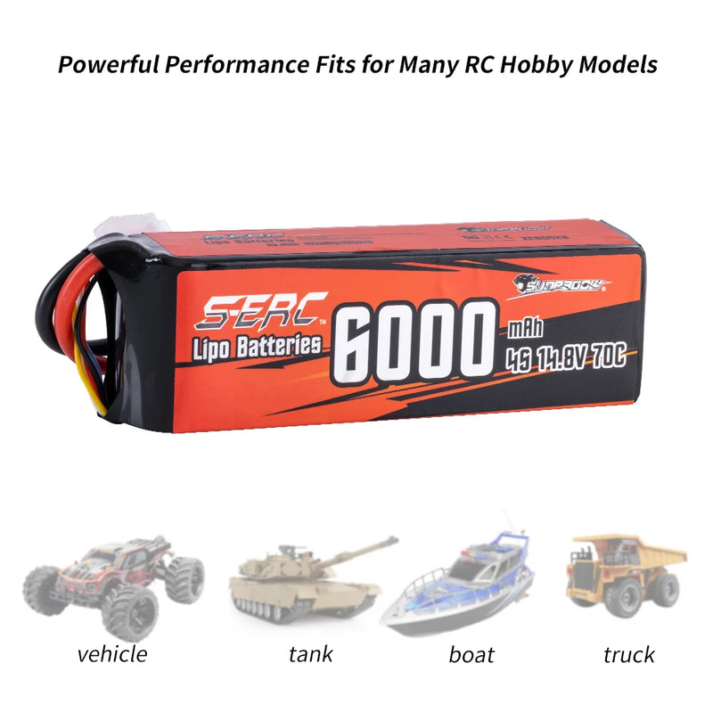 SUNPADOW 4S 14.8V Lipo Battery for 6000mAh Deans T Soft Pack with RC Vehicles Buggy Truggy Crawler Monster Truck Tank Monster