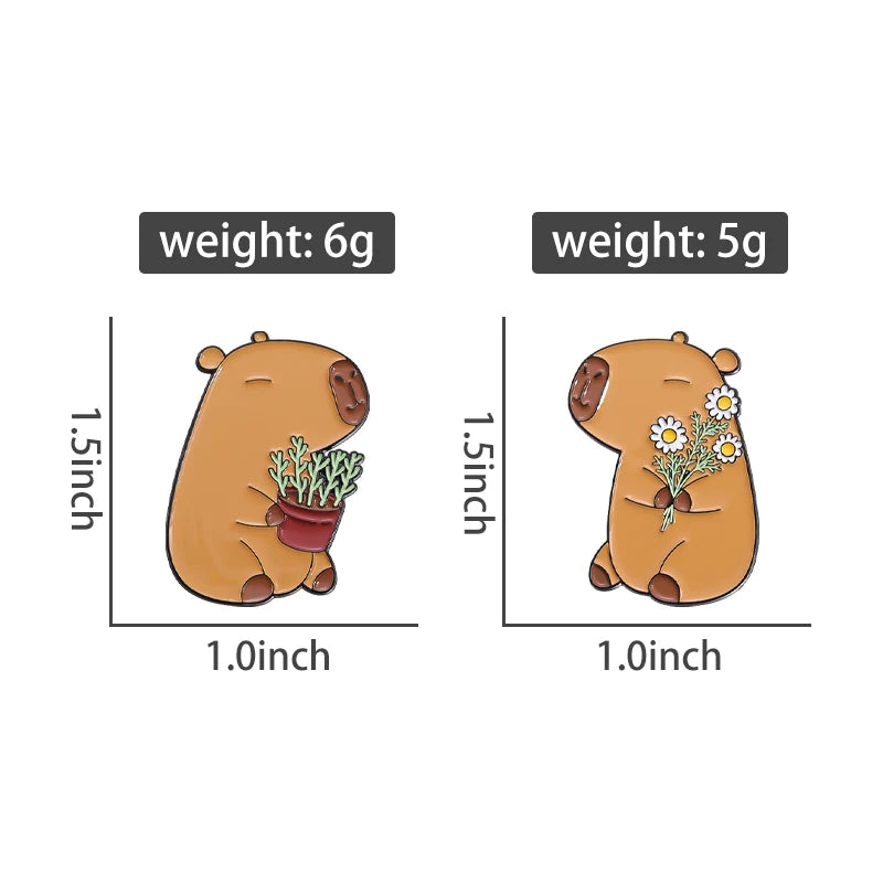 Wholesale Cute Capybara Enamel Pins Cartoon Animal Hard Metal Brooches Shirt Backpack Lapel Badge Jewelry Gift for Kids Friends