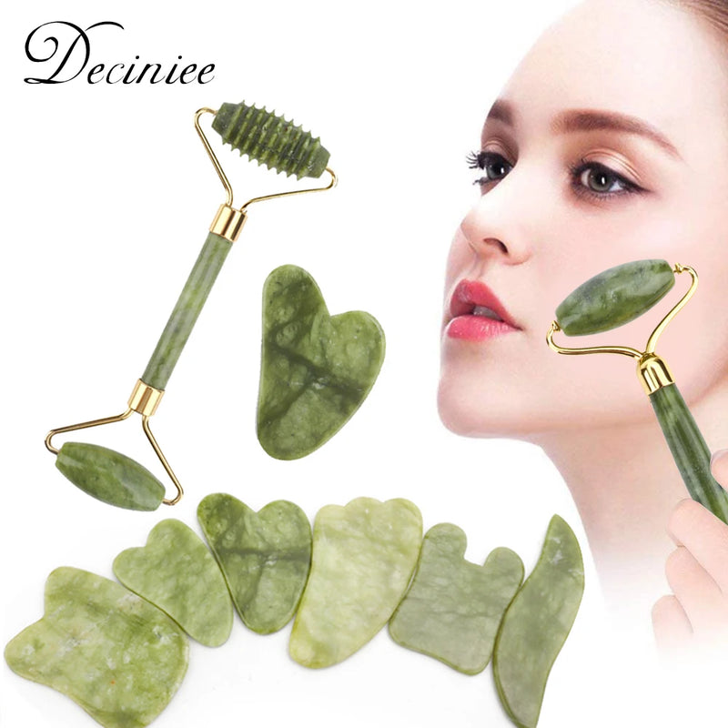 2pcs/kit Gua Sha Massager For Face Care Jade Rollers Beauty Health Skin Scraping Chin Lifting Natural Stone Gouache Massage