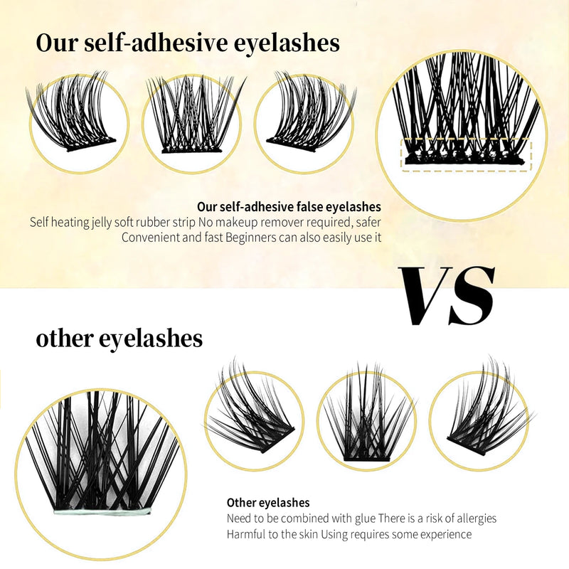 Self Adhesive Lash Clusters Eyelashes Set No Glue Needed Press-on Lashes 8-16mm Individual Lash Extension Kit with Lash Tweezers