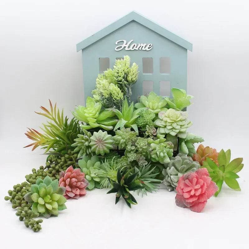 12pcs Artificial Succulents Plants Green Faux Succulent Plant Home Garden Small Bonsai Decor Flower Desktop Table Fake Plants